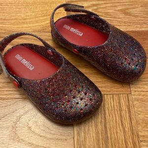 MINI MELISSA girl clog sparkles rainbow shoe adjustable size 6 slip on shoes